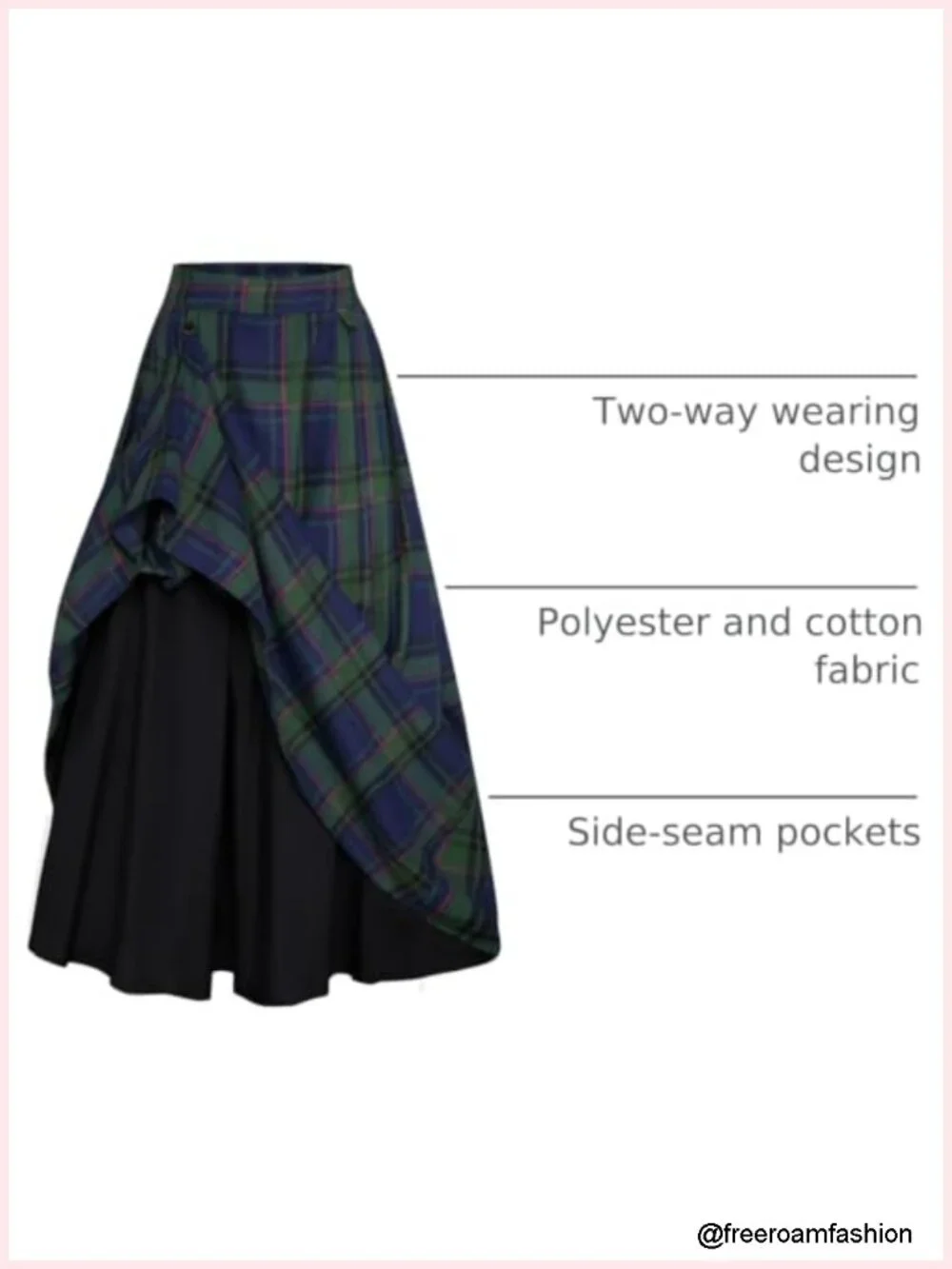High Waist A-Line Plaid Maxi Skirt with Pockets, Two Ways Wear, Cotton Blend,